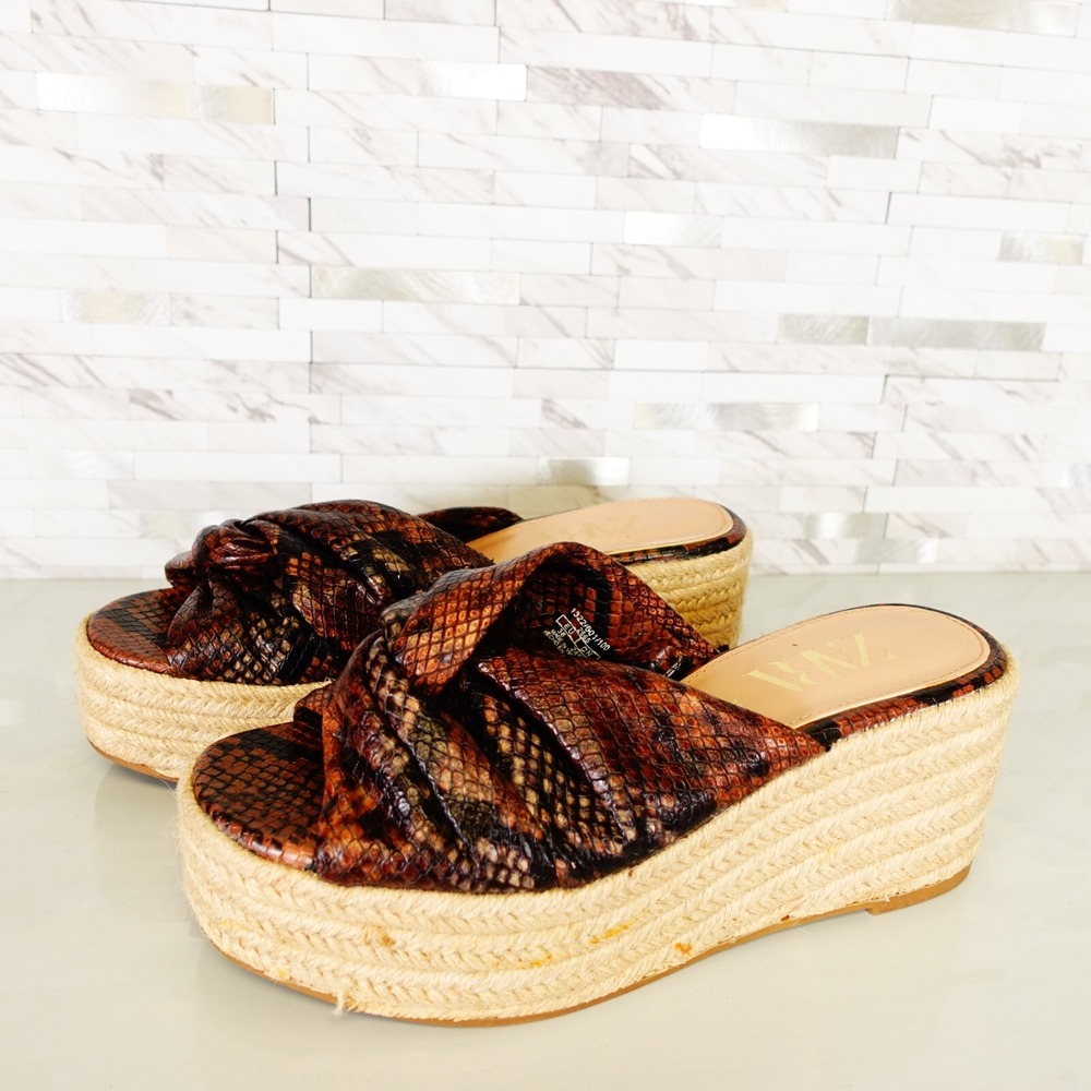 Zara Shoes Women Leather 38 Slip On Wedge Snakeskin Platform Espadrilles 7